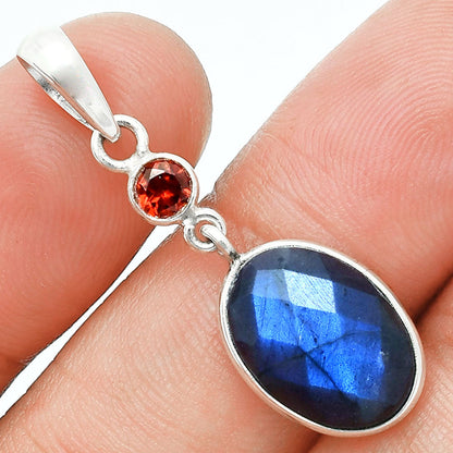 Premium Quality Blue Labradorite & Garnet Pendant Earrings Set T-1010 24-ET10030