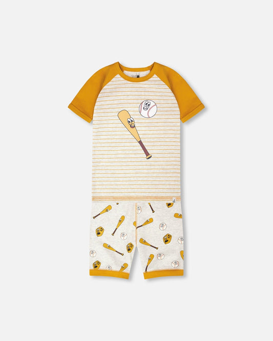 Organic Cotton Two-Piece Pyjama Set Grey Mix Baseball Print