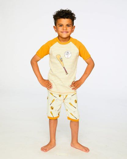 Organic Cotton Two-Piece Pyjama Set Grey Mix Baseball Print