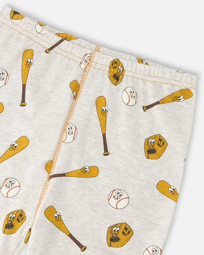 Organic Cotton Two-Piece Pyjama Set Grey Mix Baseball Print