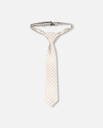 Neck Tie White And Sand Check