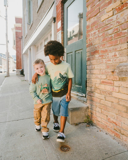 Organic Cotton Jersey T-Shirt With Mountain Print Sage