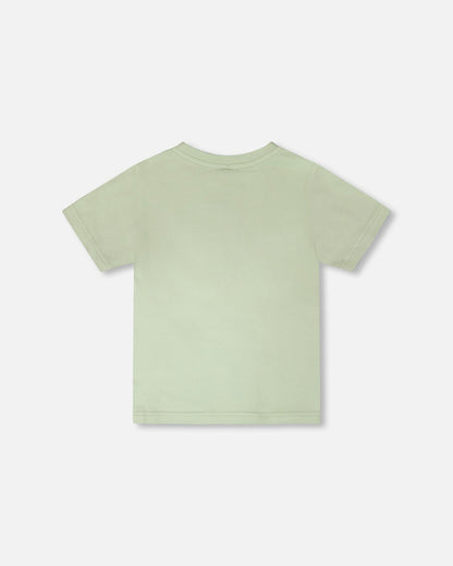 Organic Cotton Jersey T-Shirt With Mountain Print Sage