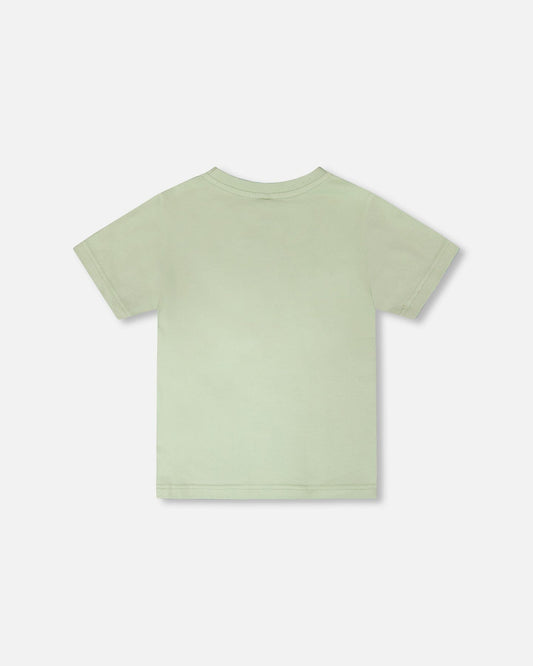 Organic Cotton Jersey T-Shirt With Mountain Print Sage